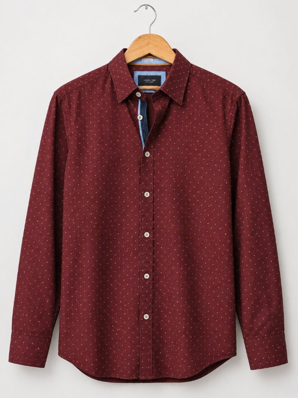 Cotton Burgundy Men's L Micro Print Button Down Shirt Office Smart Casual